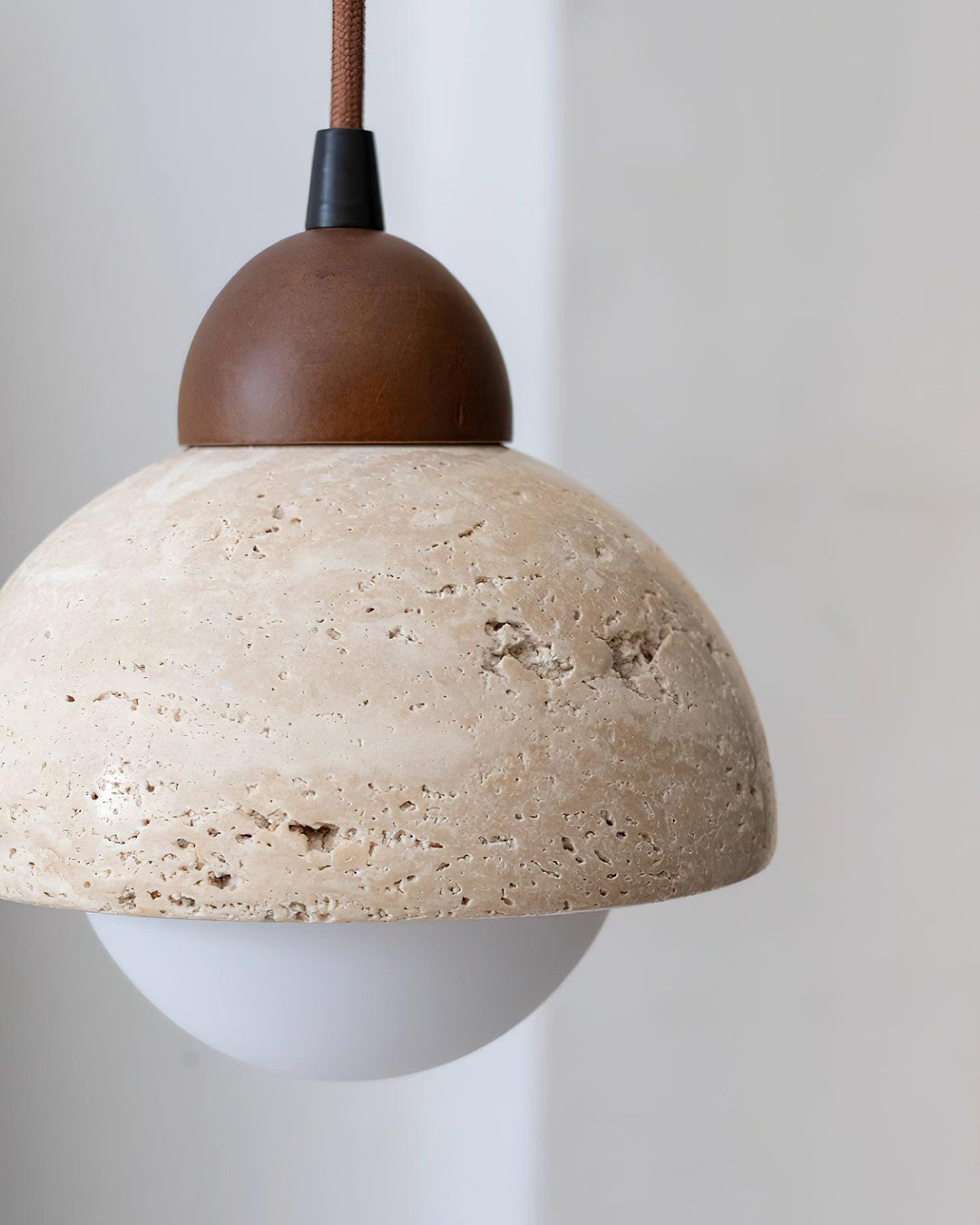 Suspension Bois Dessus Jaune Travertin Verre Blanc Beige Moderne - Neutralighting