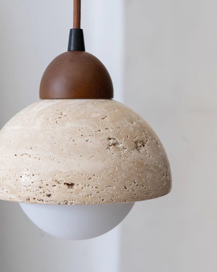 Suspension Bois Dessus Jaune Travertin Verre Blanc Beige Moderne - Neutralighting