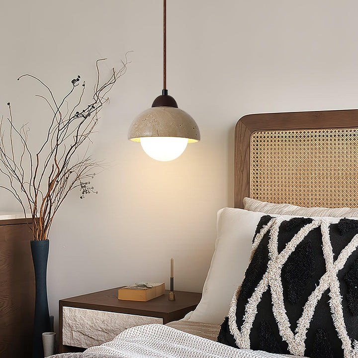 Suspension Bois Dessus Jaune Travertin Verre Blanc Beige Moderne - Neutralighting
