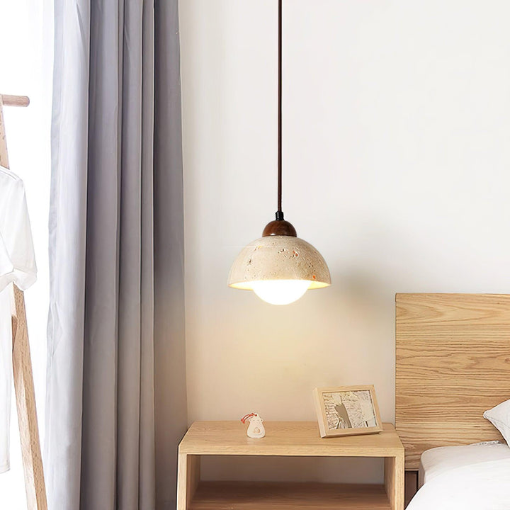 Suspension Bois Dessus Jaune Travertin Verre Blanc Beige Moderne - Neutralighting
