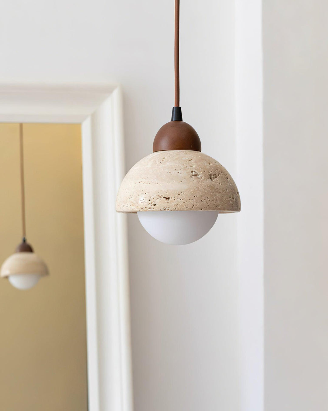 Suspension Bois Dessus Jaune Travertin Verre Blanc Beige Moderne - Neutralighting