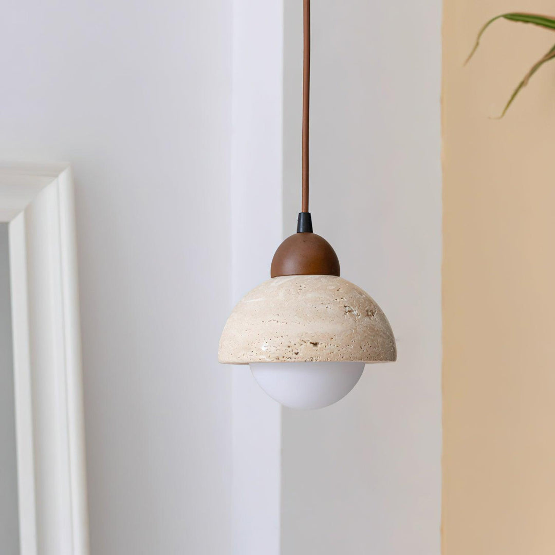 Suspension Bois Dessus Jaune Travertin Verre Blanc Beige Moderne - Neutralighting