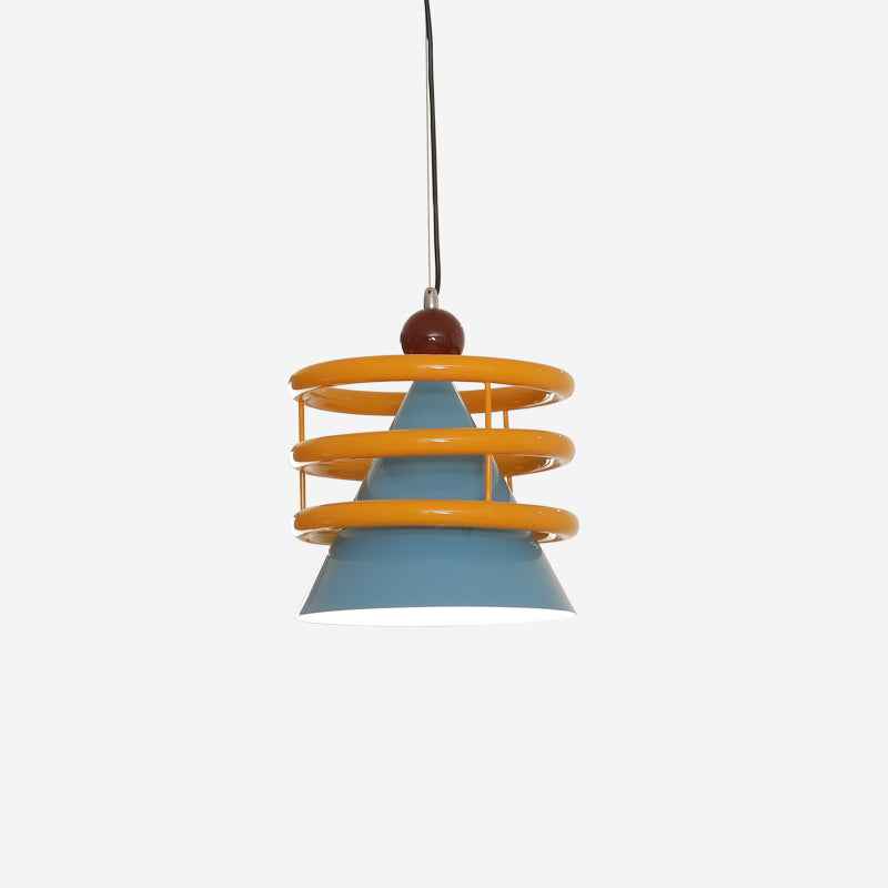 Sowden Lampe Pendentive Cône Bleu Anneaux Orange - Neutralighting