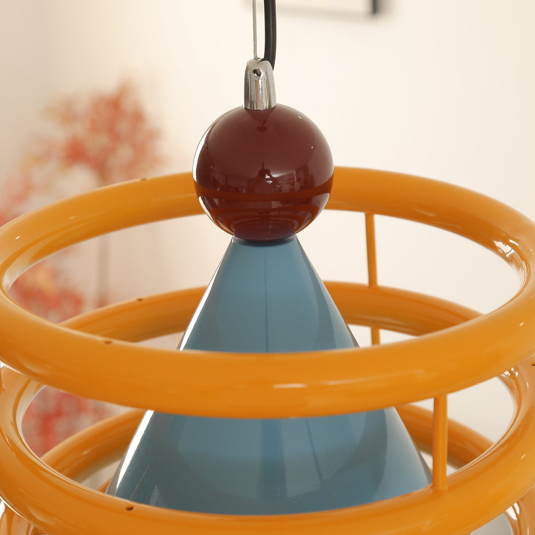 Sowden Lampe Pendentive Cône Bleu Anneaux Orange - Neutralighting
