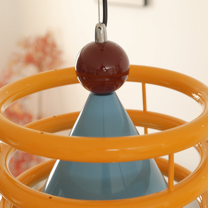 Sowden Lampe Pendentive Cône Bleu Anneaux Orange - Neutralighting
