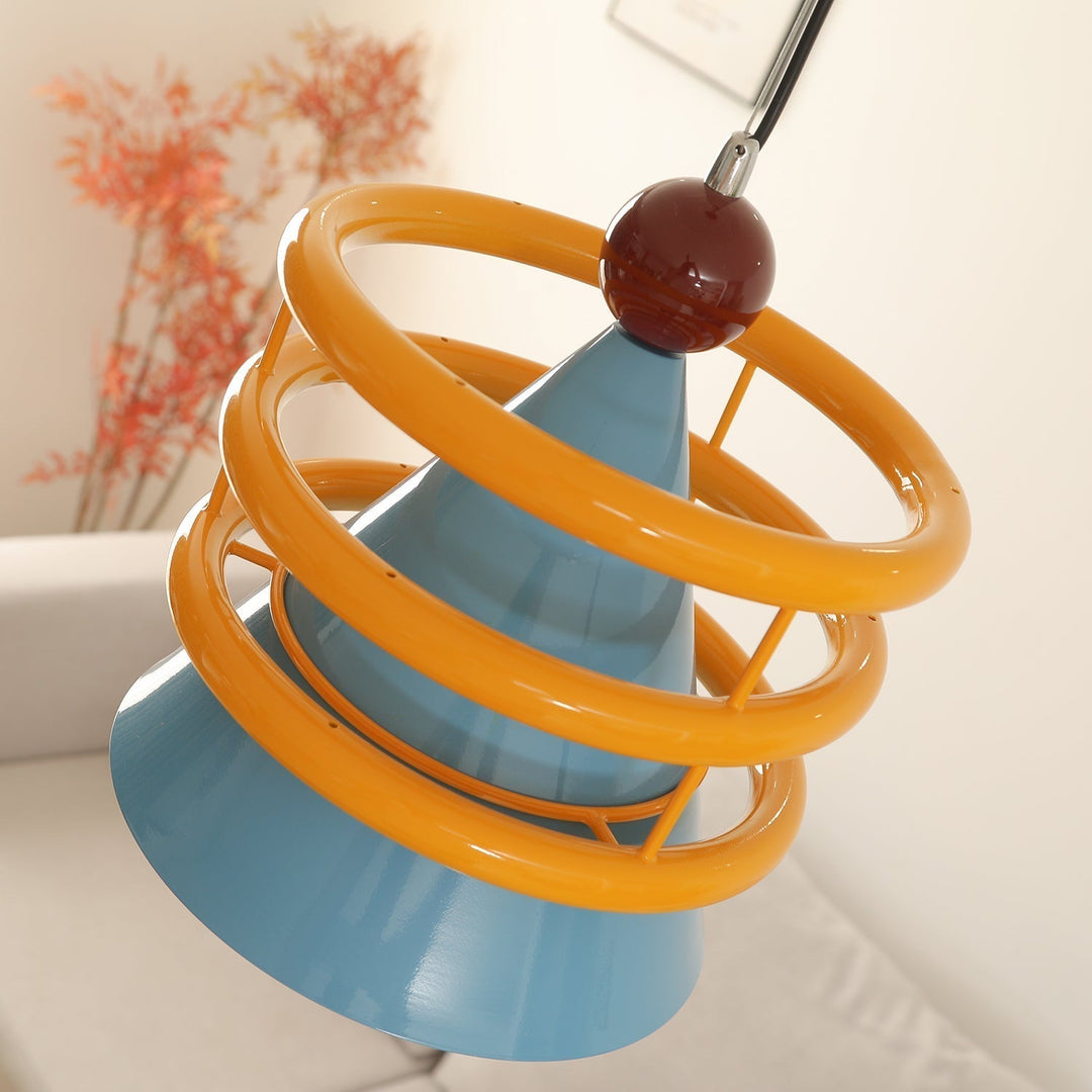 Sowden Lampe Pendentive Cône Bleu Anneaux Orange - Neutralighting