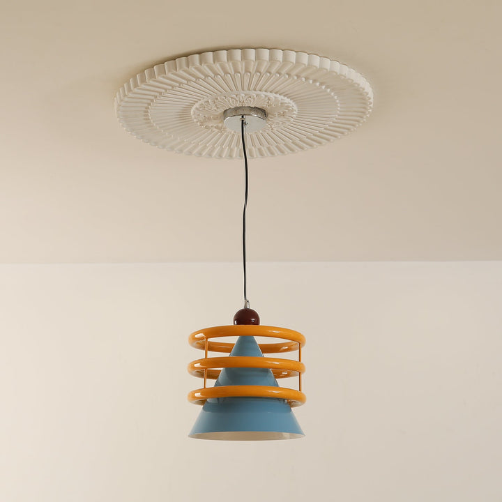 Sowden Lampe Pendentive Cône Bleu Anneaux Orange - Neutralighting