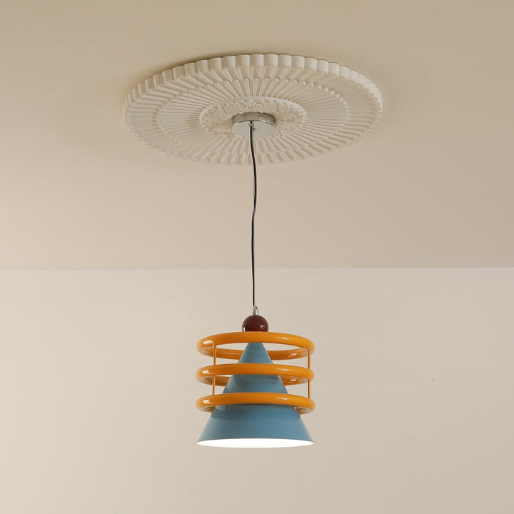 Sowden Lampe Pendentive Cône Bleu Anneaux Orange - Neutralighting