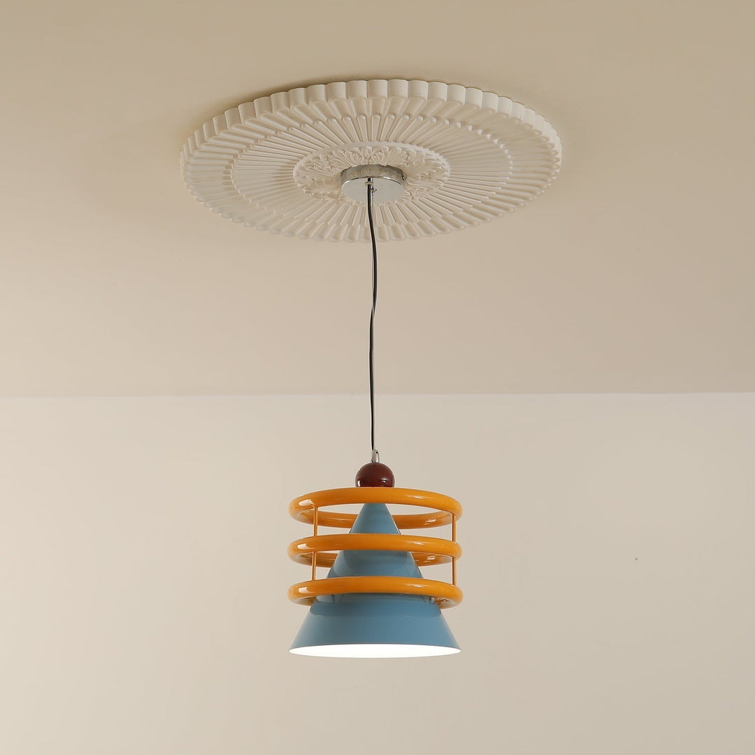 Sowden Lampe Pendentive Cône Bleu Anneaux Orange - Neutralighting