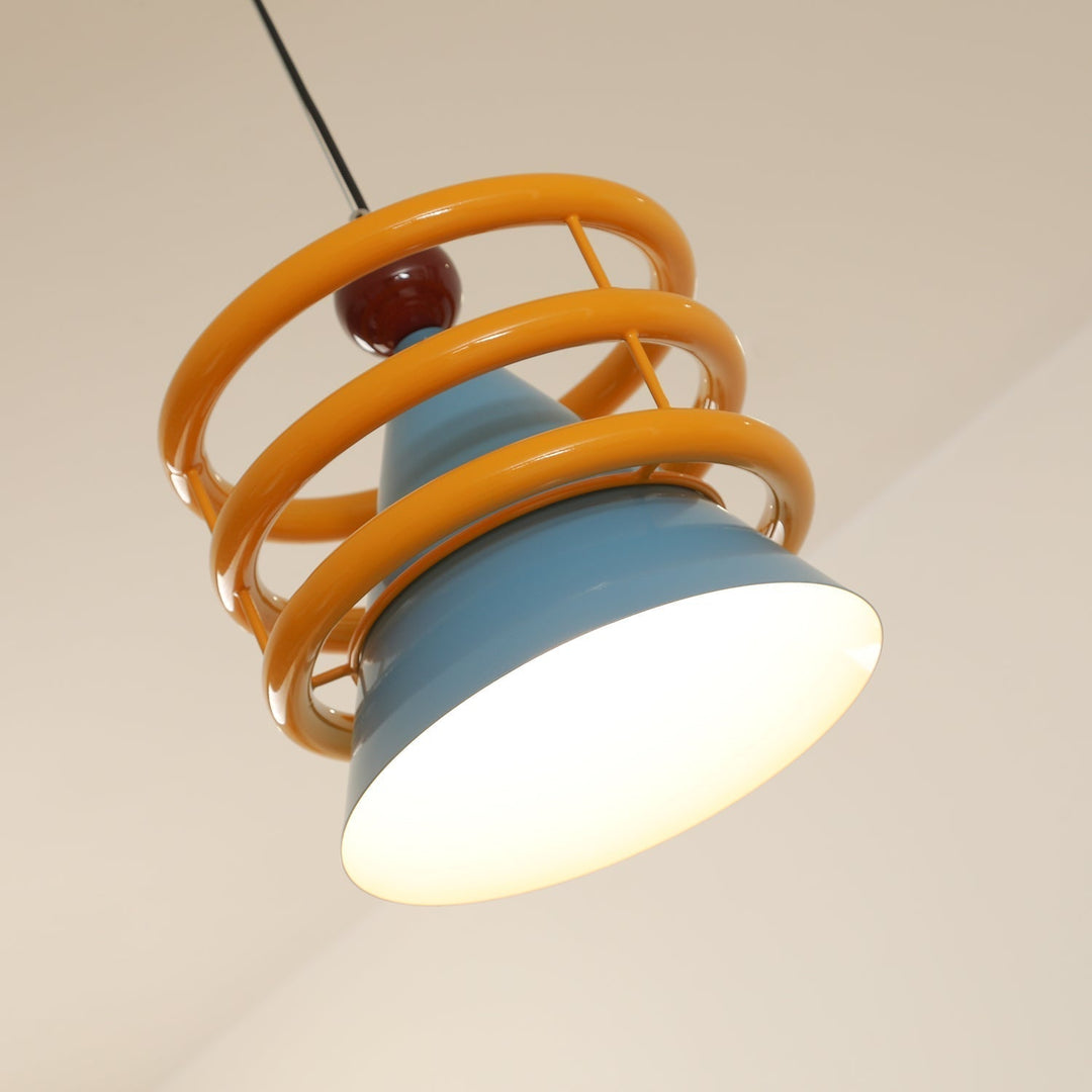Sowden Lampe Pendentive Cône Bleu Anneaux Orange - Neutralighting