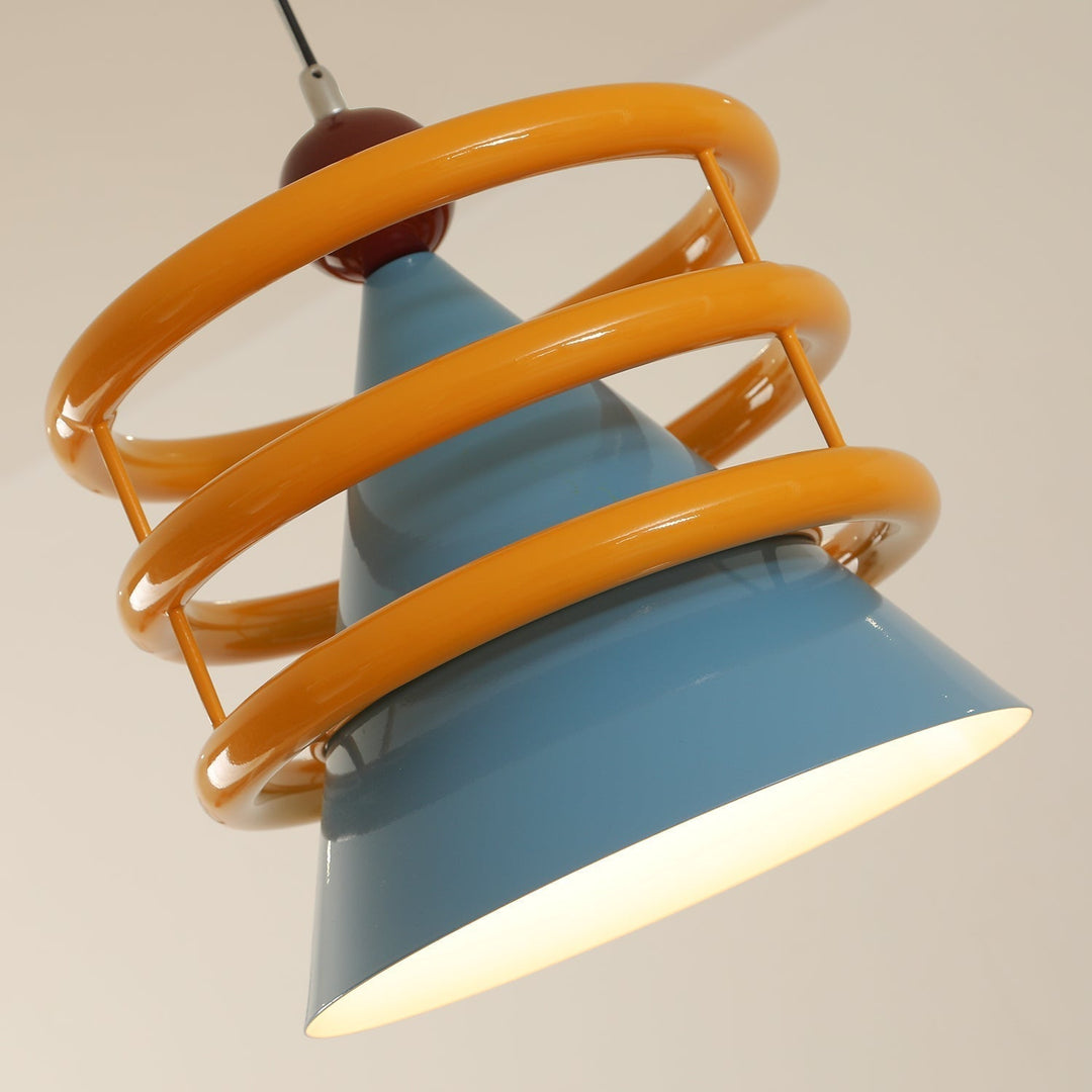 Sowden Lampe Pendentive Cône Bleu Anneaux Orange - Neutralighting