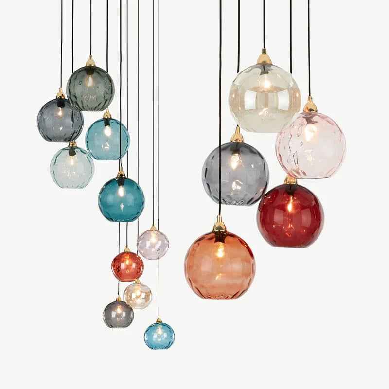 Valentina Suspension Boule Ondulation Nortique Métal/Verre Vert/Gris Salon - Neutralighting