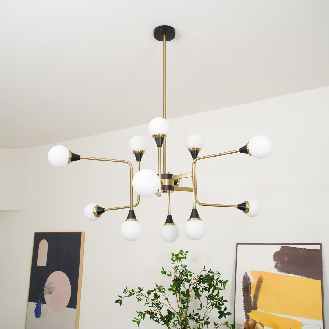 Lustra Chandelier Stilnovo en Laiton Noir et Verre - Neutralighting
