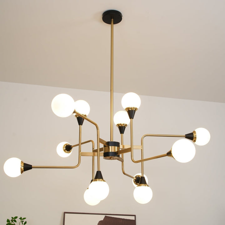 Lustra Chandelier Stilnovo en Laiton Noir et Verre - Neutralighting