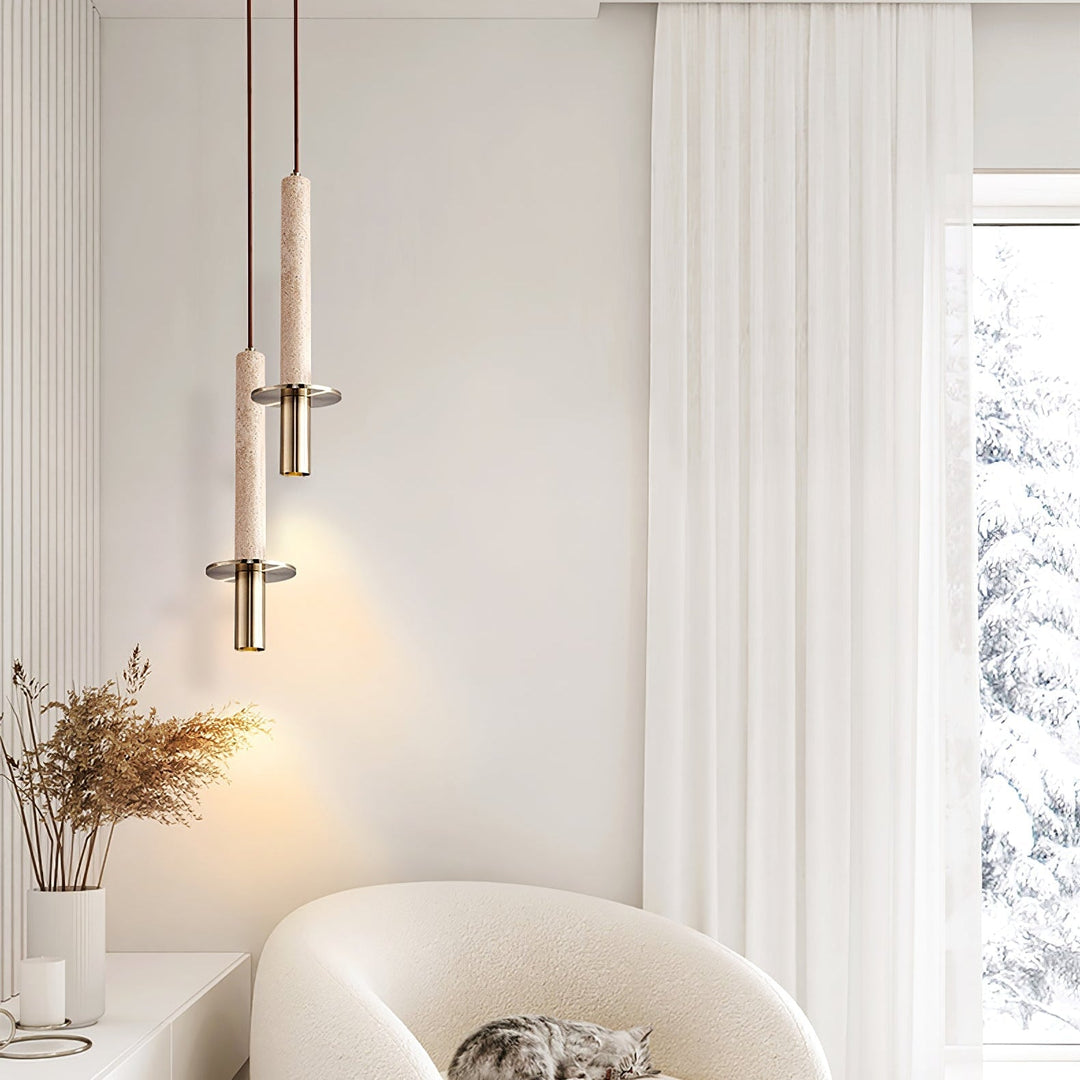 Avdoryra Suspension Double Cylindre en Travertin - Neutralighting
