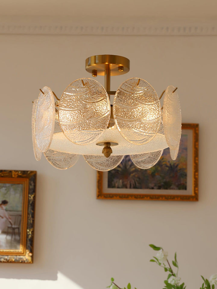 Lustra Lampe De Plafond Avec Finition Dorée Et Verre Strié - Neutralighting