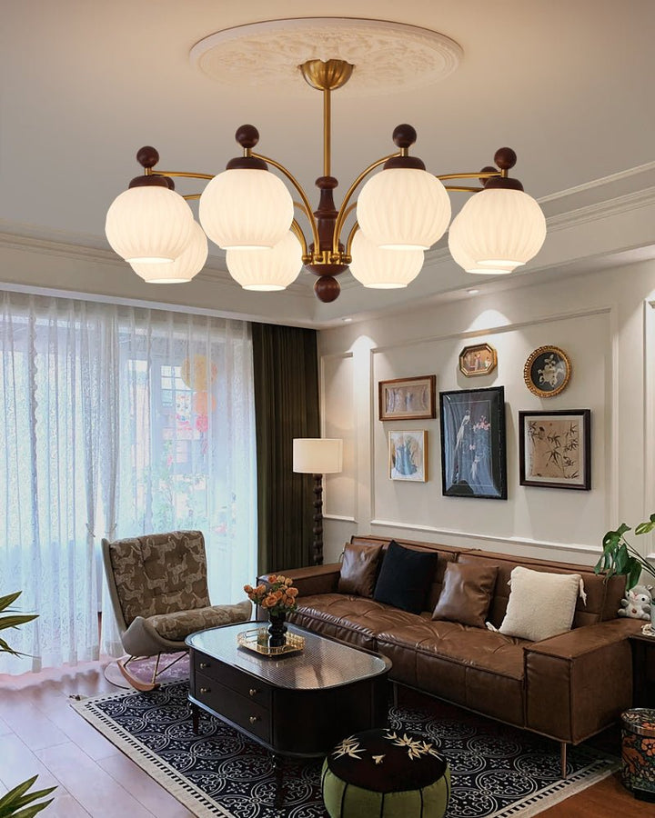 Vedoror Chandelier Classique Orbe Bois Verre Traditionnel - Neutralighting