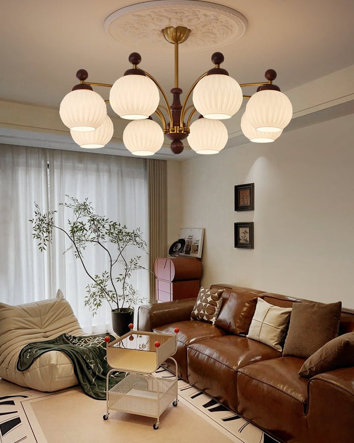 Vedoror Chandelier Classique Orbe Bois Verre Traditionnel - Neutralighting