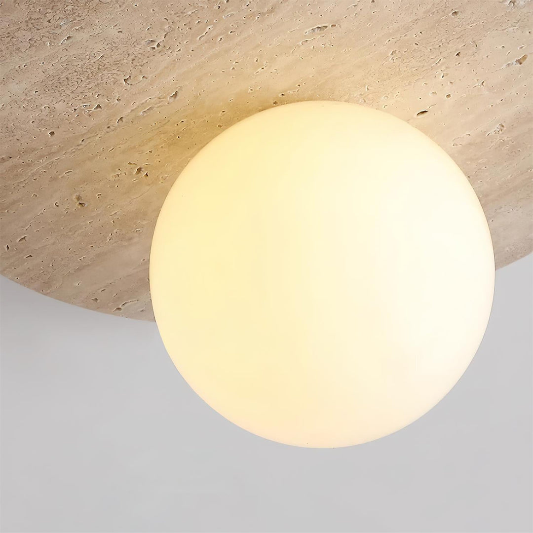 Virelli Lampe de Plafond Disque en Travertin avec Globe en Verre Scandi Cozy - Neutralighting