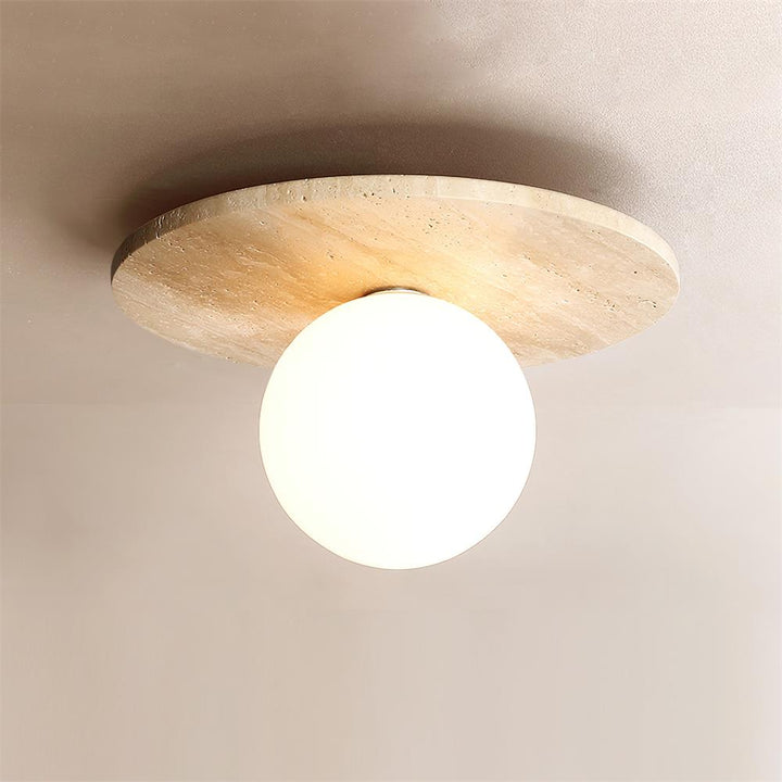 Virelli Lampe de Plafond Disque en Travertin avec Globe en Verre Scandi Cozy - Neutralighting
