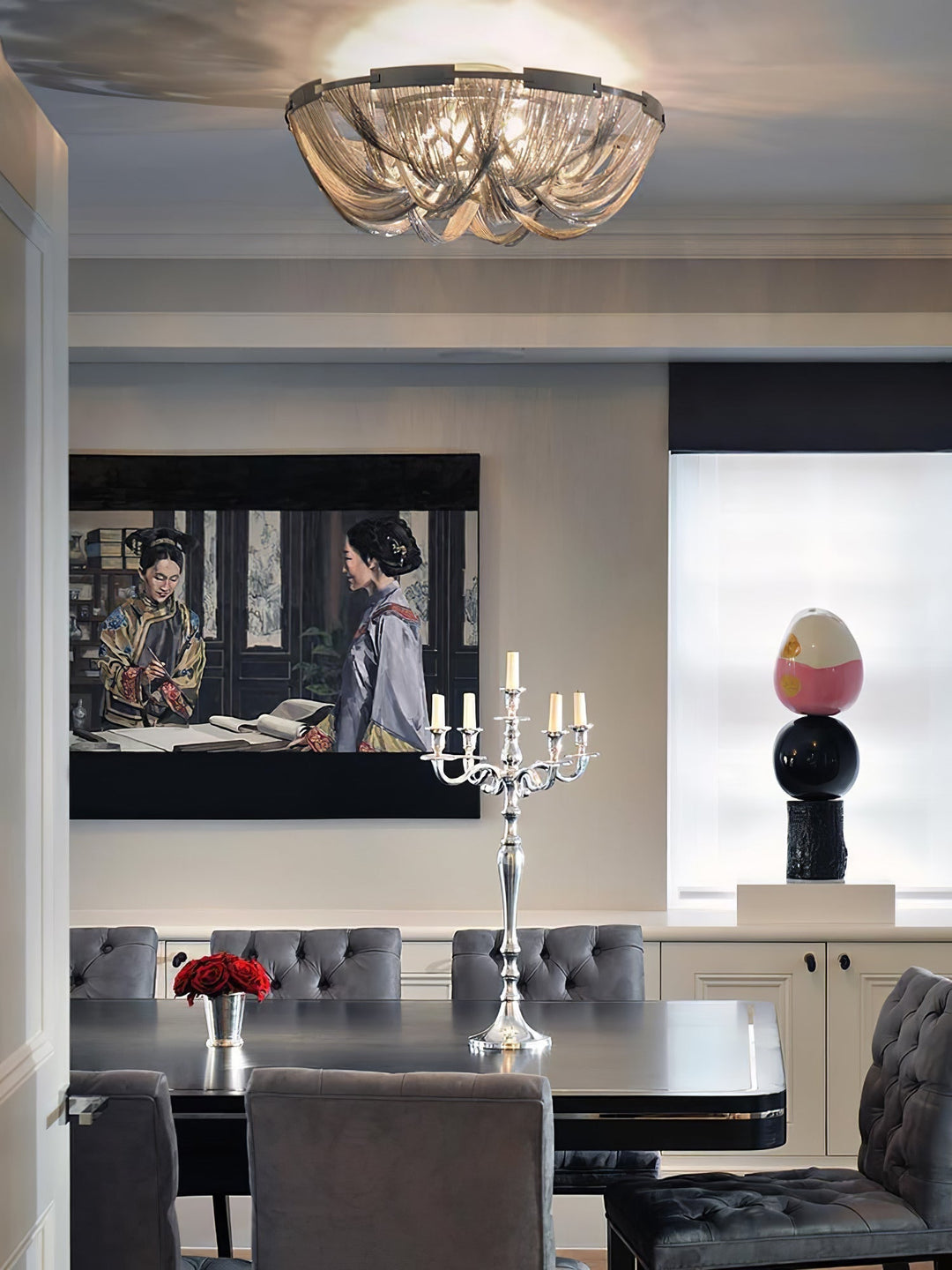 Lustra Plafonnier Frange Chaîne Cadre Nickel - Neutralighting