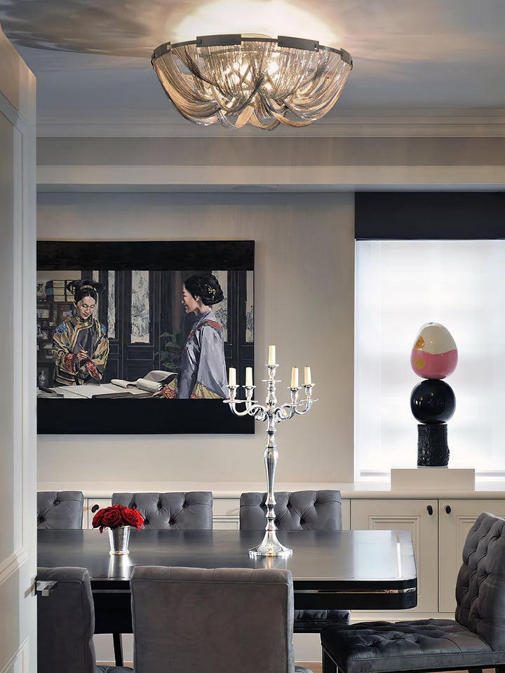 Lustra Plafonnier Frange Chaîne Cadre Nickel - Neutralighting