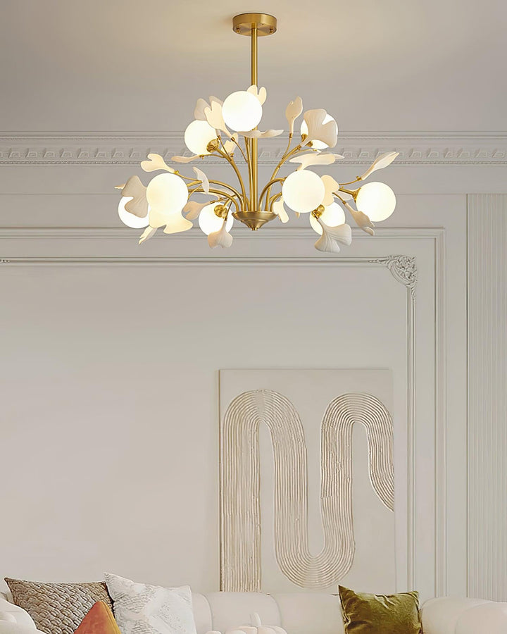 Lustra Chandelier Feuille de Ginkgo Laiton Verre - Neutralighting