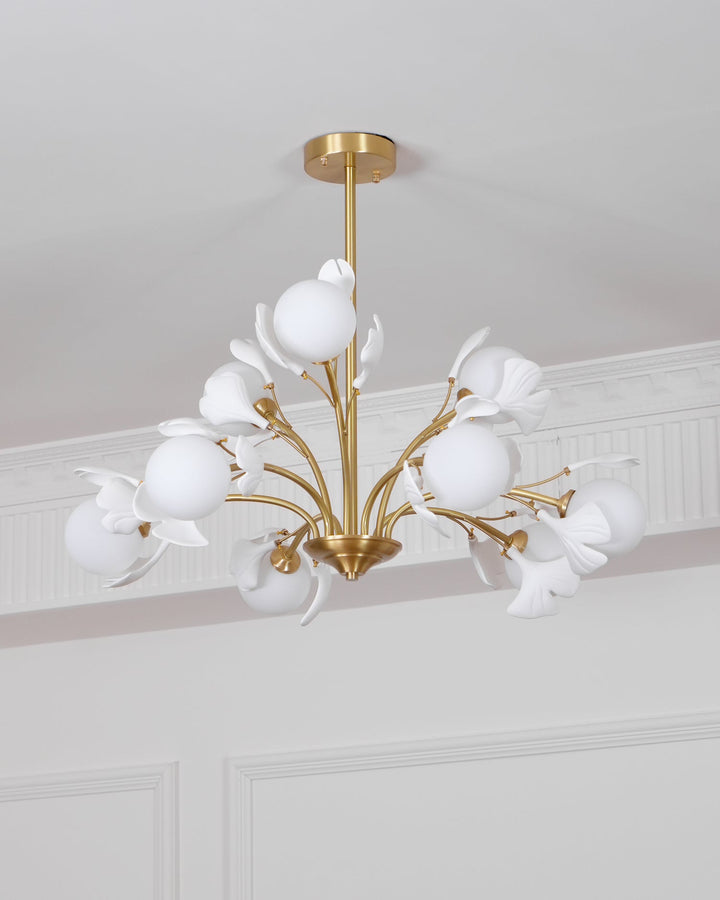 Lustra Chandelier Feuille de Ginkgo Laiton Verre - Neutralighting