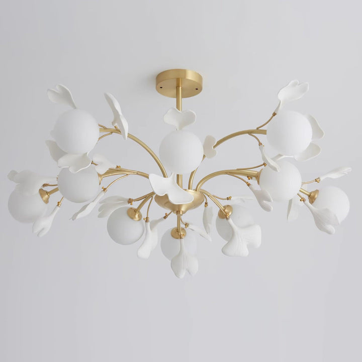 Lustra Chandelier Feuille de Ginkgo Laiton Verre - Neutralighting
