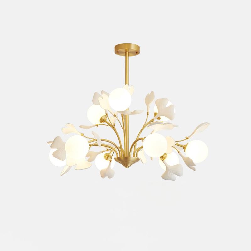 Lustra Chandelier Feuille de Ginkgo Laiton Verre - Neutralighting