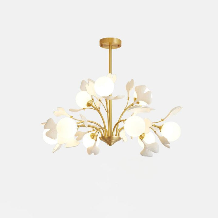Lustra Chandelier Feuille de Ginkgo Laiton Verre - Neutralighting