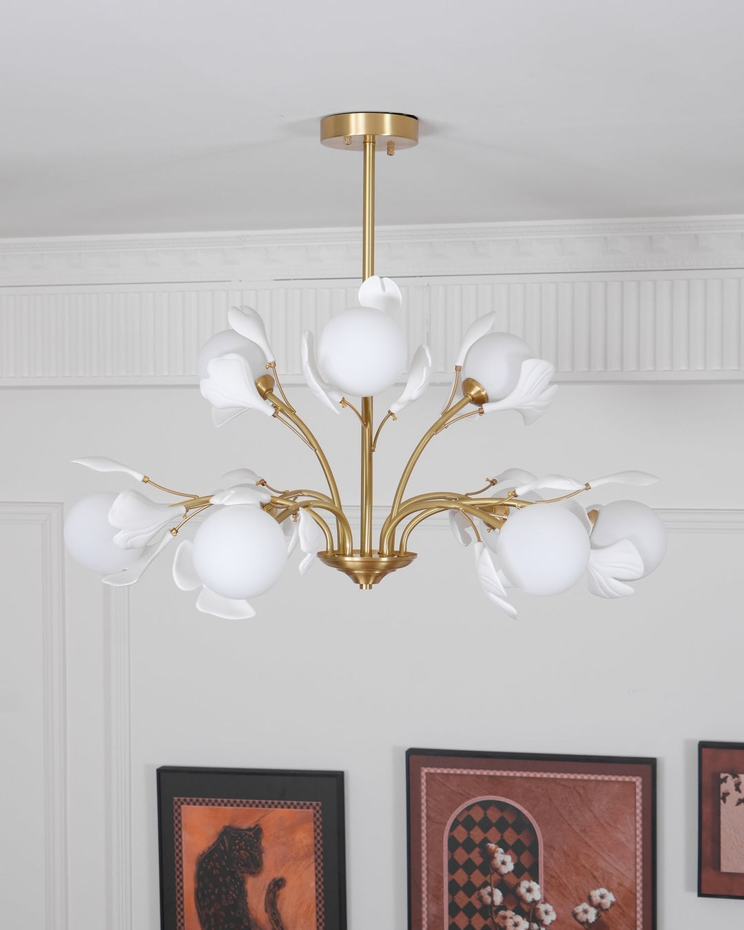 Lustra Chandelier Feuille de Ginkgo Laiton Verre - Neutralighting