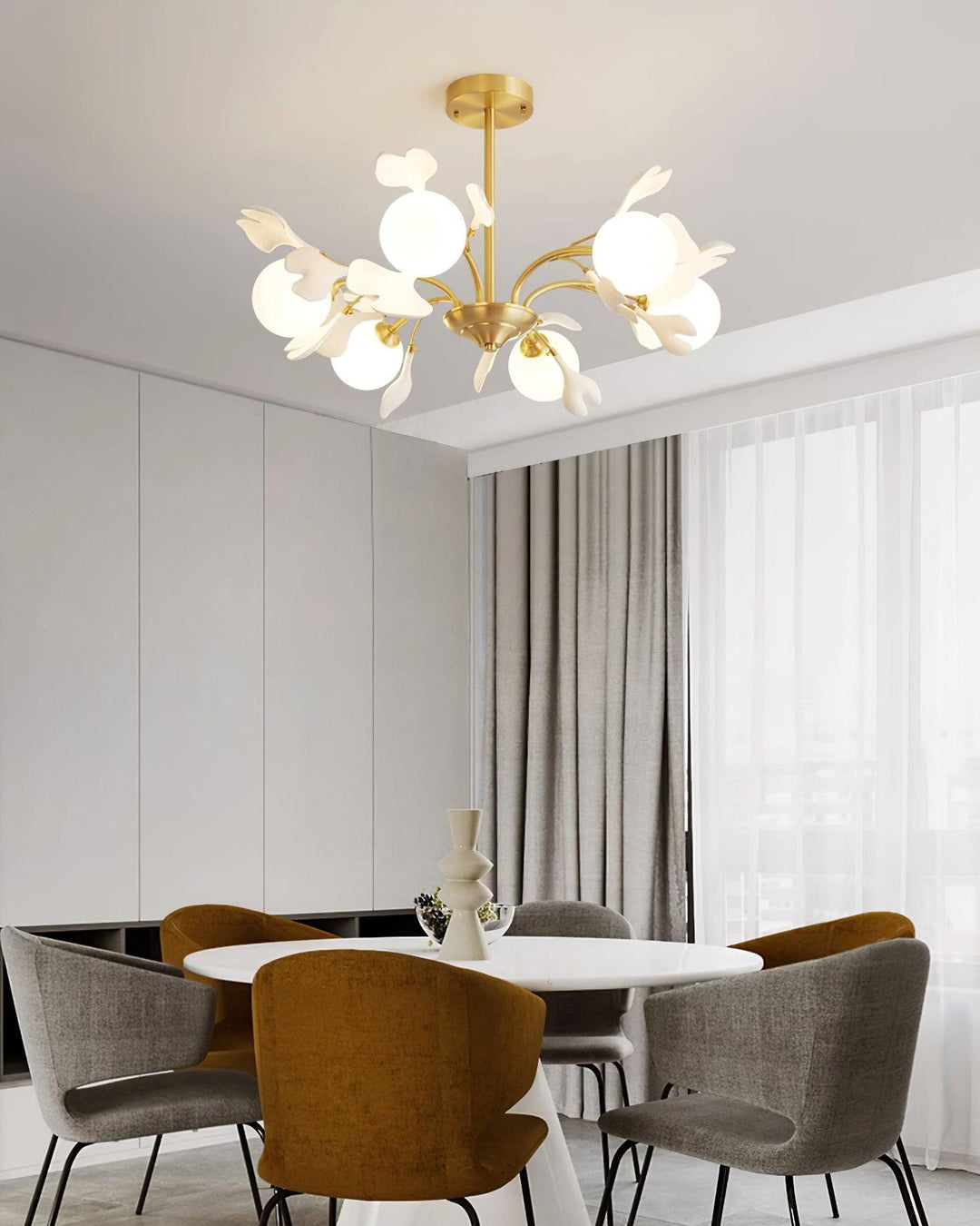 Lustra Chandelier Feuille de Ginkgo Laiton Verre - Neutralighting