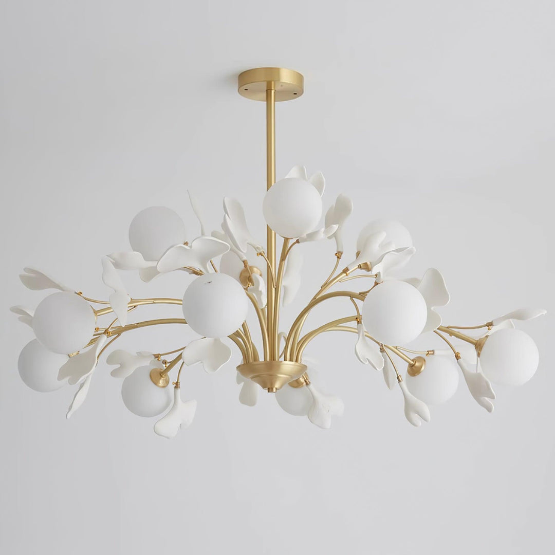 Lustra Chandelier Feuille de Ginkgo Laiton Verre - Neutralighting