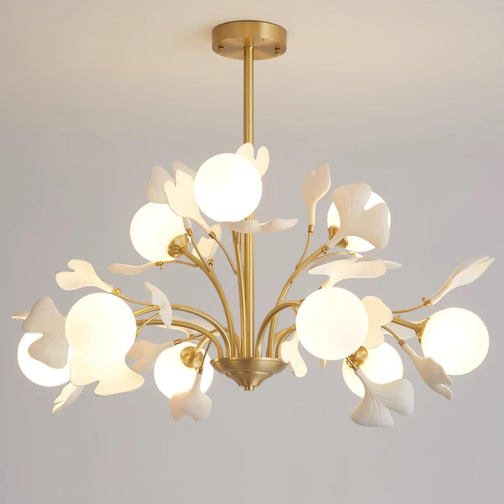 Lustra Chandelier Feuille de Ginkgo Laiton Verre - Neutralighting