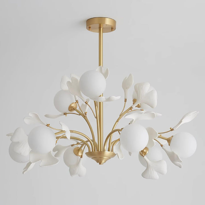 Lustra Chandelier Feuille de Ginkgo Laiton Verre - Neutralighting