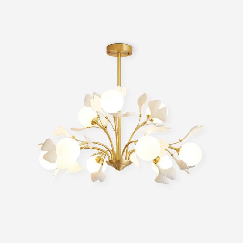 Lustra Chandelier Feuille de Ginkgo Laiton Verre - Neutralighting