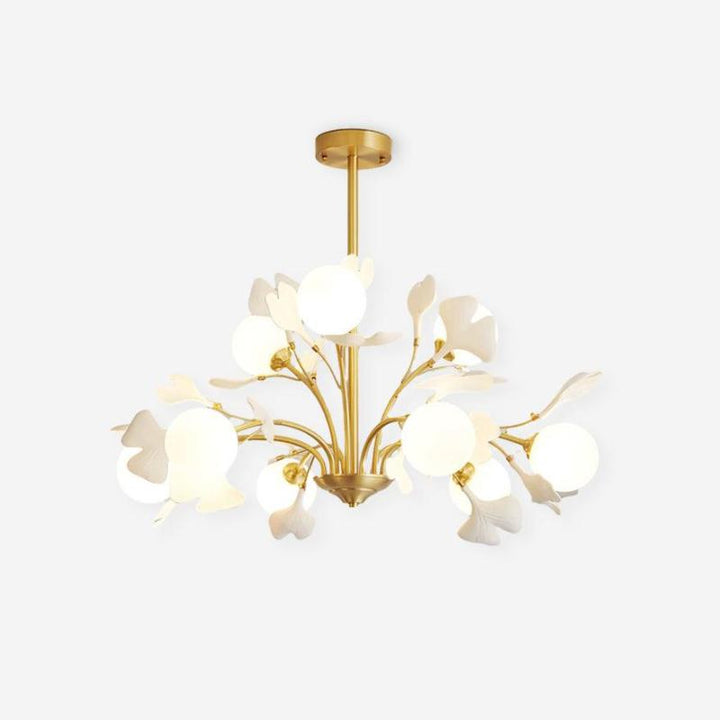 Lustra Chandelier Feuille de Ginkgo Laiton Verre - Neutralighting