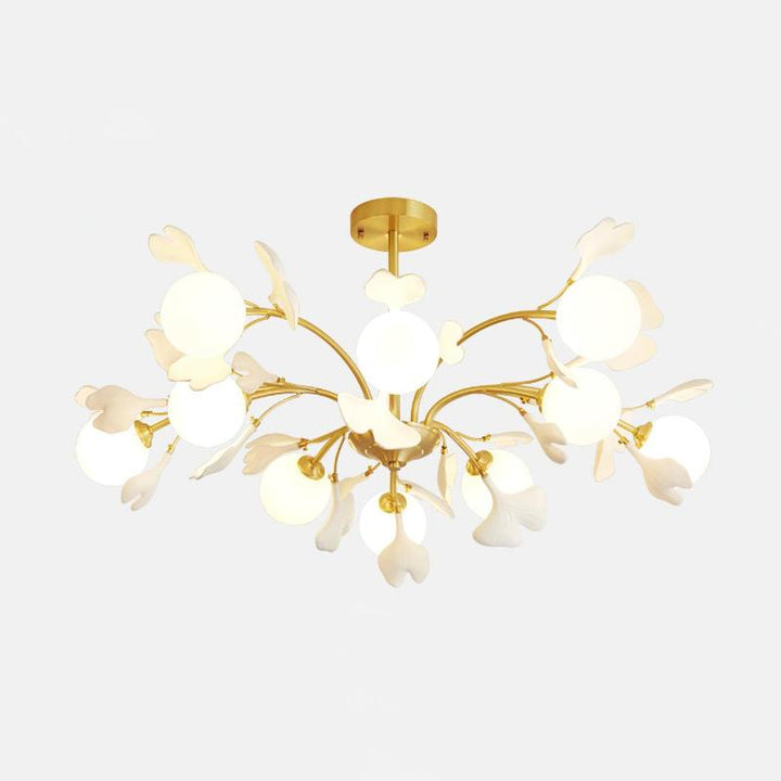 Lustra Chandelier Feuille de Ginkgo Laiton Verre - Neutralighting