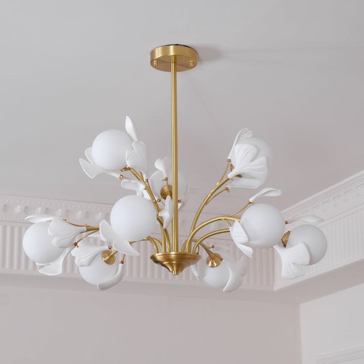 Lustra Chandelier Feuille de Ginkgo Laiton Verre - Neutralighting
