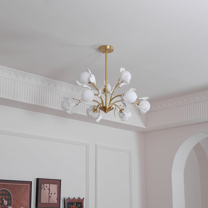 Lustra Chandelier Feuille de Ginkgo Laiton Verre - Neutralighting