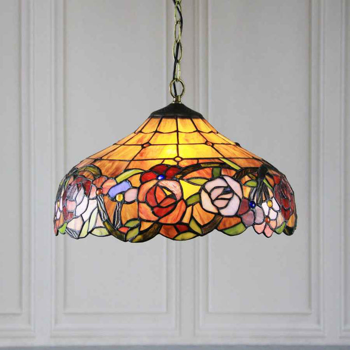 Tiffany Rustique Suspension Tachée Métal Verre Salon - Neutralighting