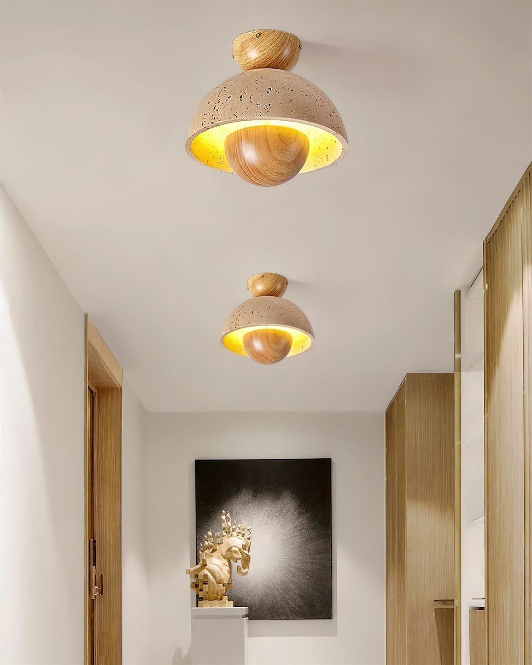 Cavora Plafonnier Travertin Bois Forme Dôme - Neutralighting