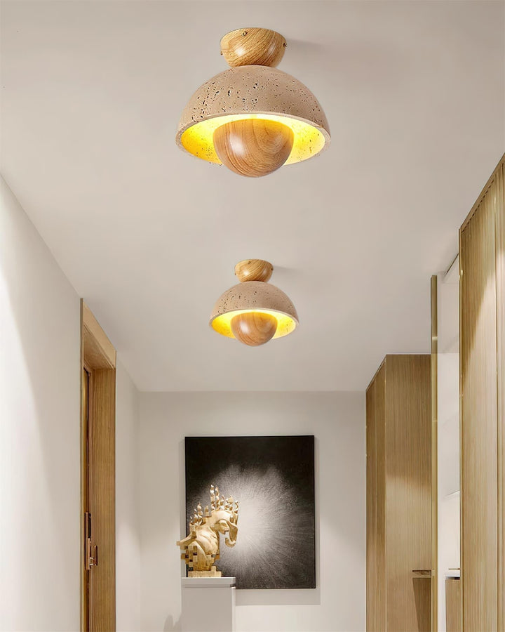 Cavora Plafonnier Travertin Bois Forme Dôme - Neutralighting