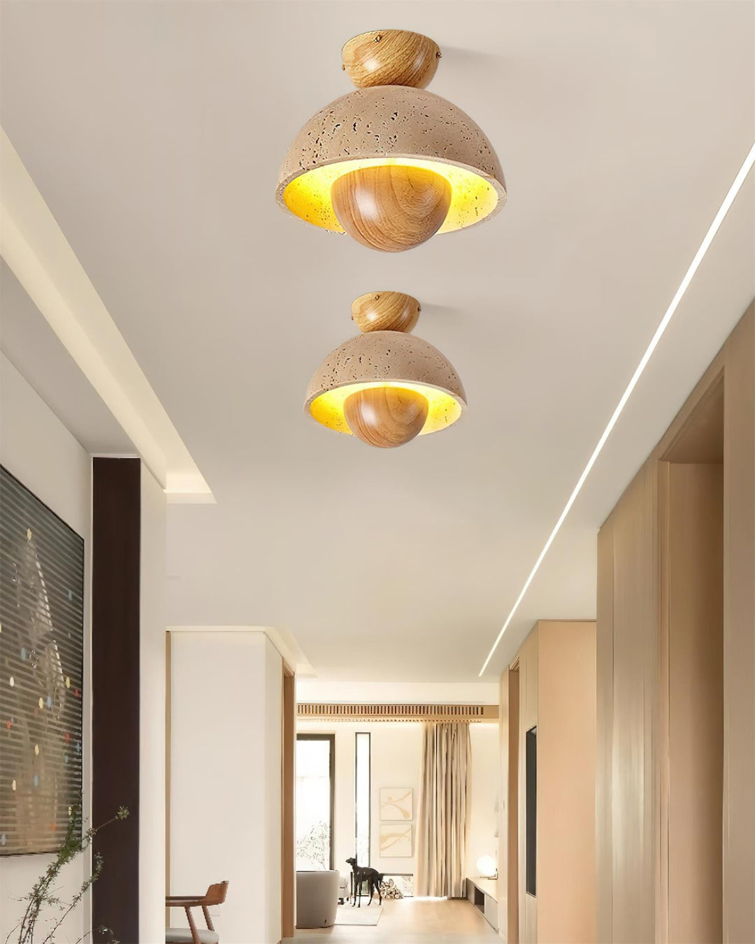 Cavora Plafonnier Travertin Bois Forme Dôme - Neutralighting