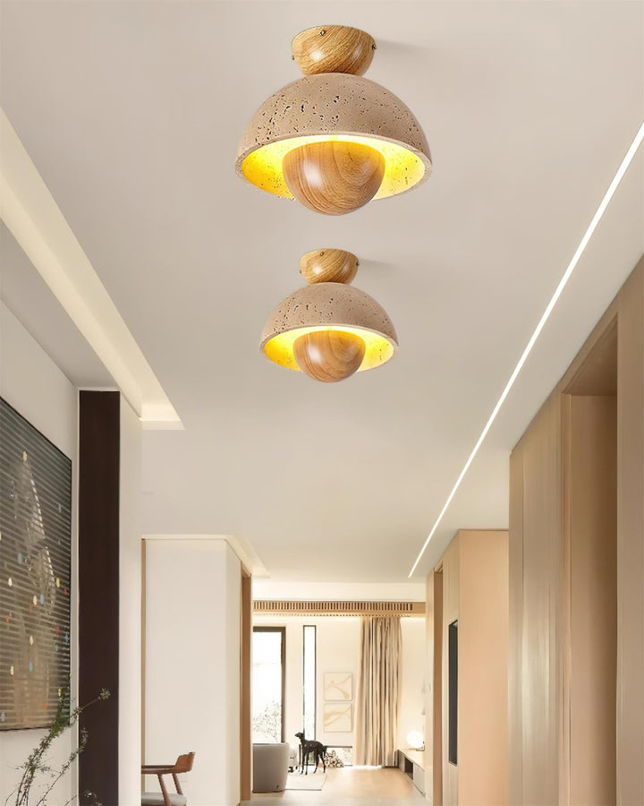 Cavora Plafonnier Travertin Bois Forme Dôme - Neutralighting