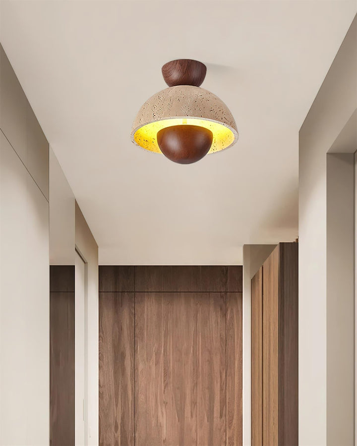 Cavora Plafonnier Travertin Bois Forme Dôme - Neutralighting