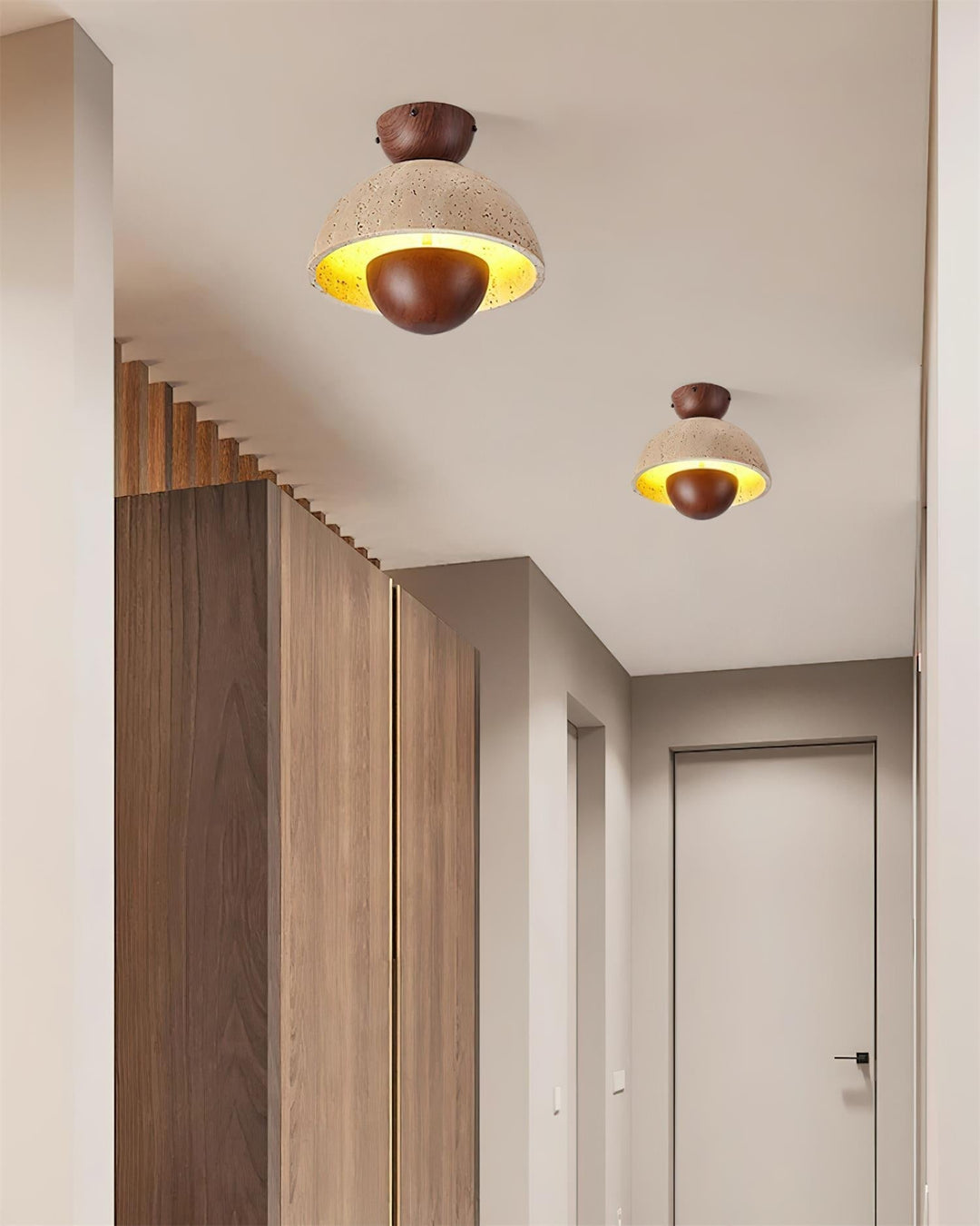 Cavora Plafonnier Travertin Bois Forme Dôme - Neutralighting