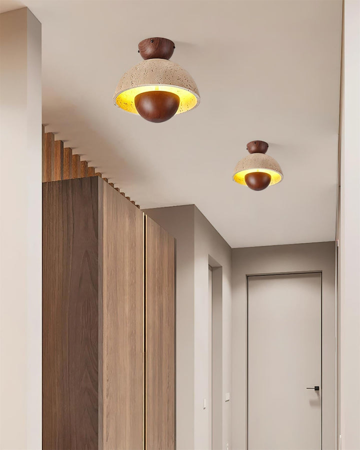 Cavora Plafonnier Travertin Bois Forme Dôme - Neutralighting