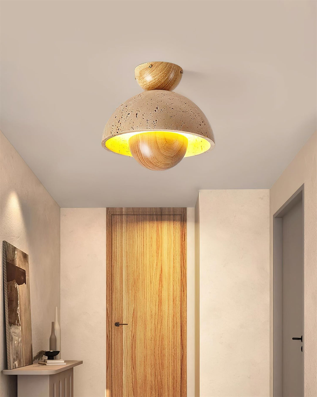 Cavora Plafonnier Travertin Bois Forme Dôme - Neutralighting